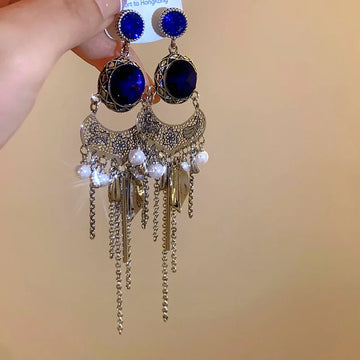 DAIIIBABYYY  -  Flower Leaf Pearl Tassel Earrings Ethnic Style Earrings